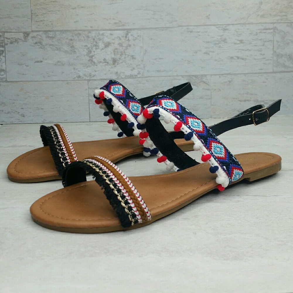 Mini Pom-Pom Embroidered Slingback Flat Sandal - Picture 4 of 6